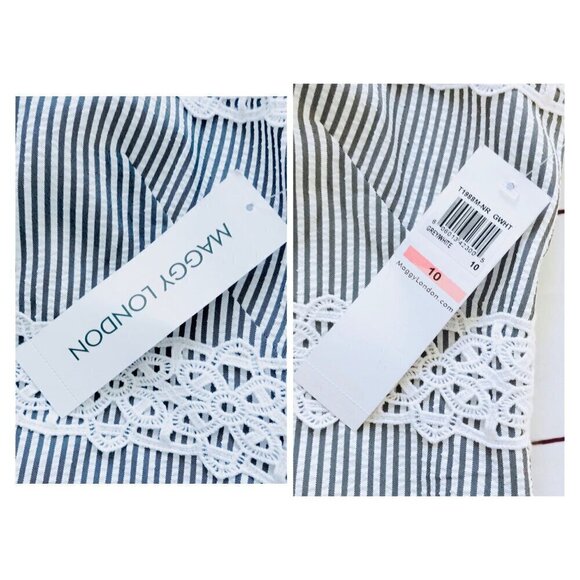 NWT Maggy London Striped Lace Trim Dress, size 10, Gray/white - Picture 4 of 12
